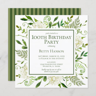 100th Birthday White Hydrangeas Invitation
