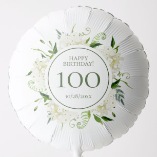 100th Birthday White Hydrangeas Large Balloon