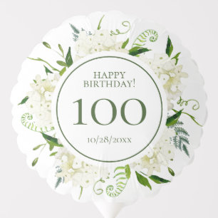100th Birthday White Hydrangeas Medium Balloon