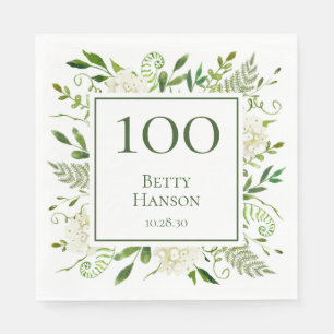 100th Birthday White Hydrangeas Napkins