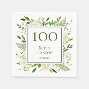 100th Birthday White Hydrangeas Napkins
