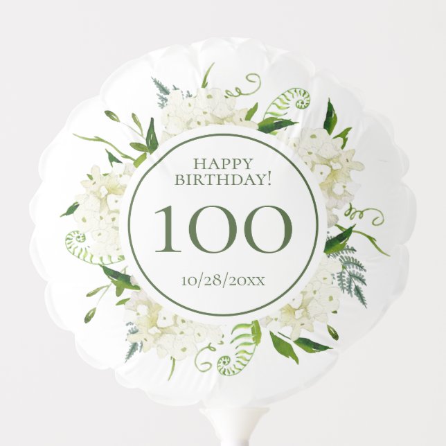 100th Birthday White Hydrangeas Small Balloon (Front)