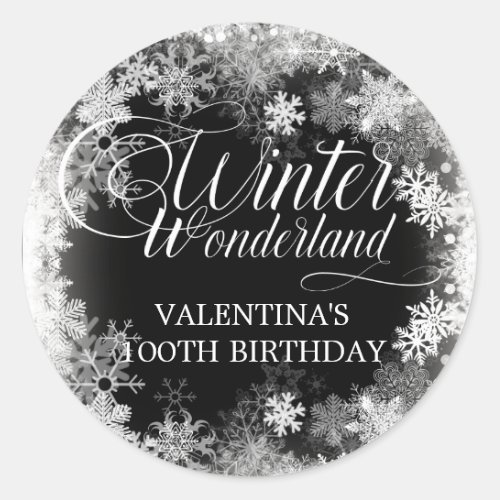 100th Birthday Winter Wonderland Snowflake Favor Classic Round Sticker