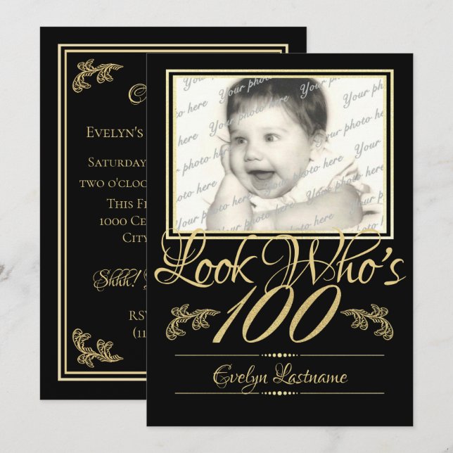 100th Birthday with Photo Invitation (Front/Back)