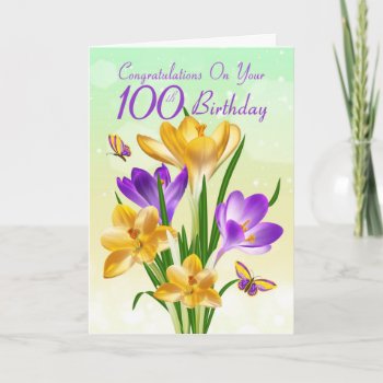 100th Birthday Yellow And Purple Crocus Card by moonlake at Zazzle