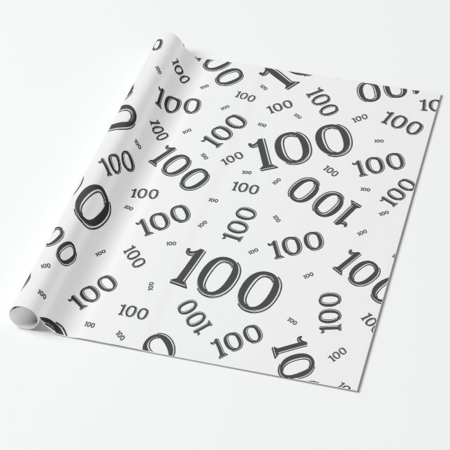 100th Black/White Random Number Pattern Large Wrapping Paper (Unrolled)
