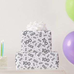 100th Black/White Random Number Pattern Medium Wrapping Paper