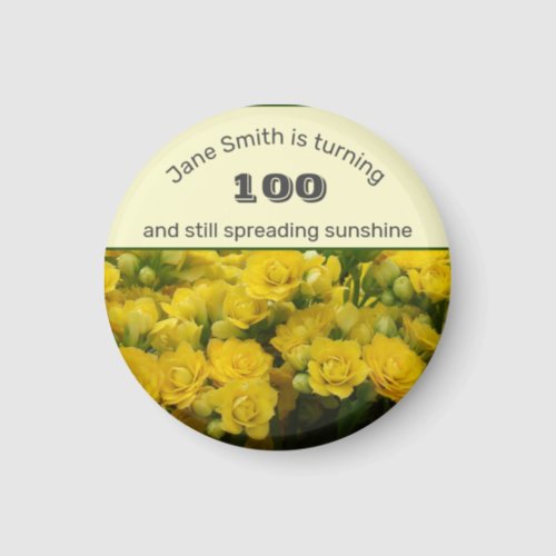 100th Celebration Milestone Yellow Floral Birthday Magnet