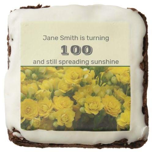 100th Celebration Yellow Floral Birthday Brownie