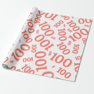 100th Coral/White Random Number Pattern Large Wrapping Paper