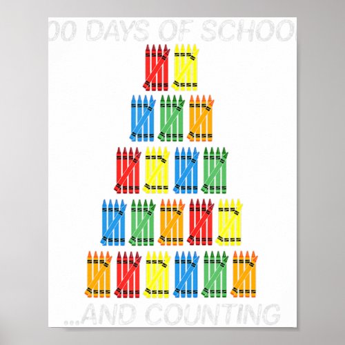 100th Day 100 Days of School Crayon Hash Marks Tea Poster