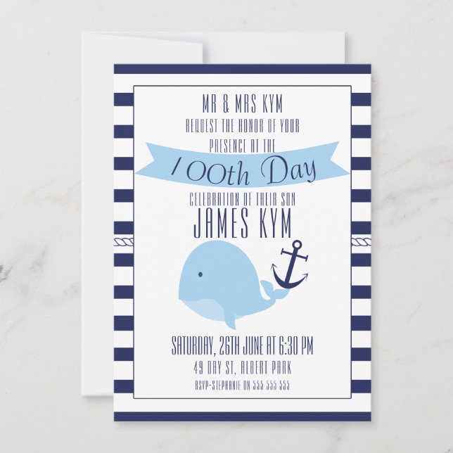 100th Day Boys Nautical Invitation (Front)