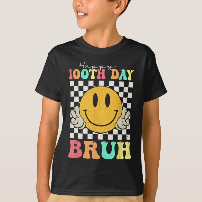 100th Day Bruh Smile Face 100 Days Of School Boys  T-Shirt (Front)