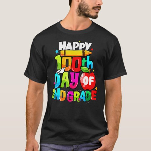 100th Day Of 2nd Grade Teacher Kids Happy 100 Days T_Shirt