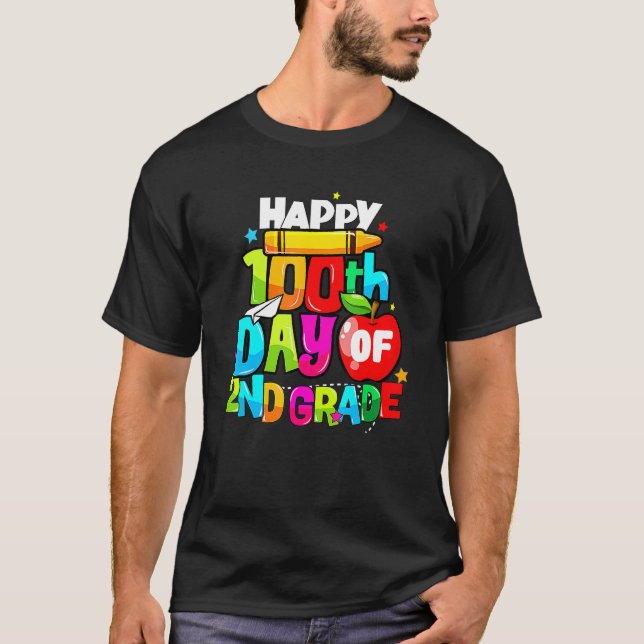 100th Day Of 2nd Grade Teacher Kids Happy 100 Days T-Shirt (Front)