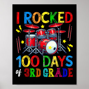 100th Day Of 3rd Grade 100 Days School Drum Lover Poster