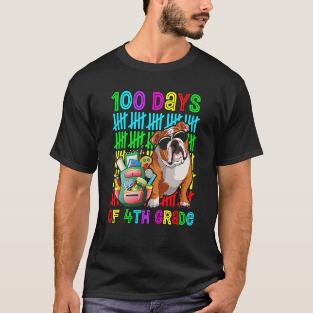 100th Day Of 4th Grade Boys Kids English Bulldog D T-Shirt (Front)