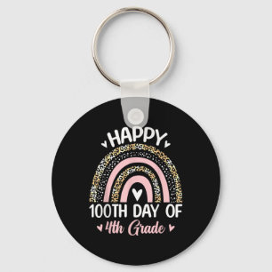 100th Day Of 4th Grade School Rainbow 100 Days Sma Keychain