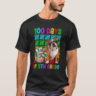 100th Day Of 5th Grade Boys Kids English Bulldog D T-Shirt