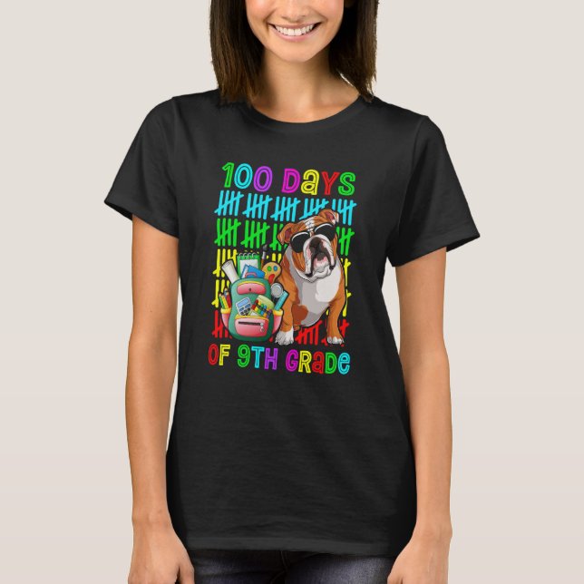 100th Day Of 9th Grade Boys Kids English Bulldog D T-Shirt (Front)