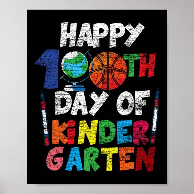 100th Day Of Kinder Garten Cute 100 Days Of School Poster (Front)