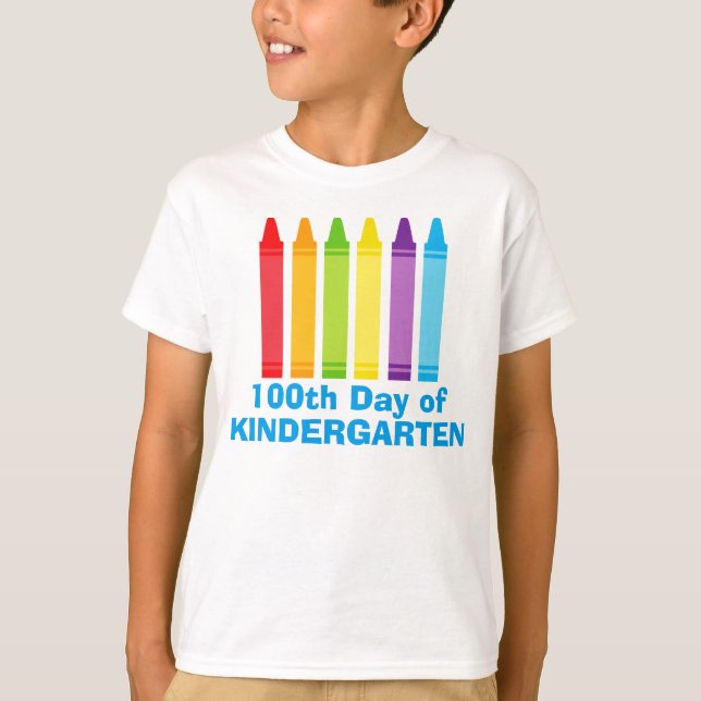 100th Day of Kindergarten Cute Crayon Kids T-Shirt (Front)