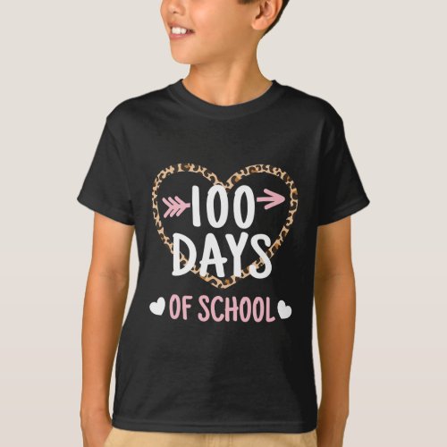 100th Day Of School 100 Days Leopard Heart Boys Gi T_Shirt