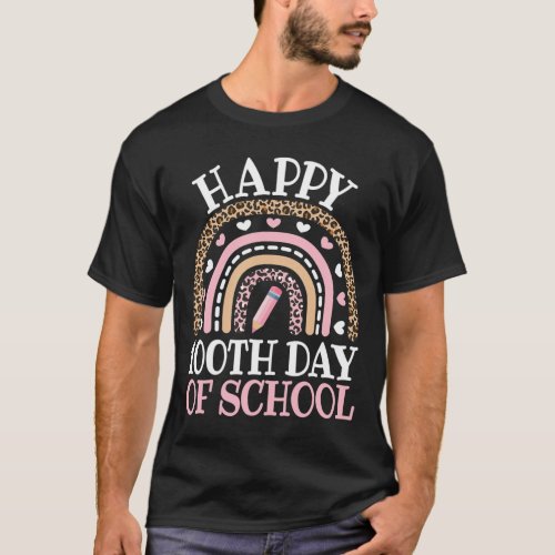 100th Day Of School 100 Days Leopard Rainbow  T_Shirt