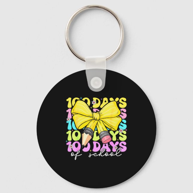 100th Day Of School 100 Days Pencil Coquette Bow W Keychain (Front)