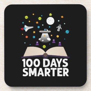 100th Day Of School 100 Days Smarter Books Space Beverage Coaster