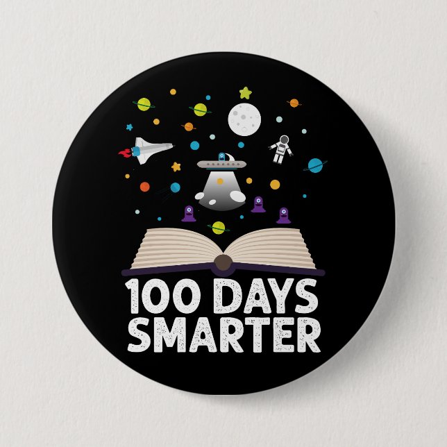 100th Day Of School 100 Days Smarter Books Space  Button (Front)