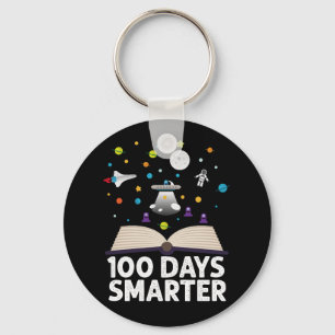 100th Day Of School 100 Days Smarter Books Space  Keychain