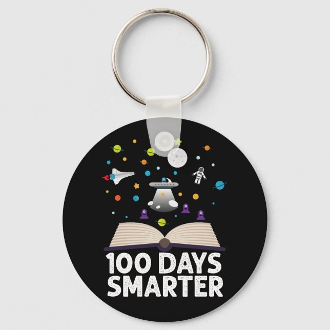 100th Day Of School 100 Days Smarter Books Space  Keychain (Front)