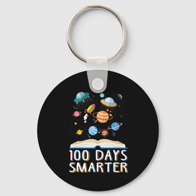 100th Day Of School 100 Days Smarter Books Space L Keychain (Front)