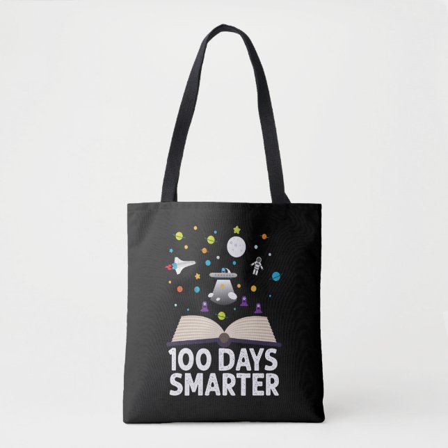 100th Day Of School 100 Days Smarter Books Space  Tote Bag (Front)
