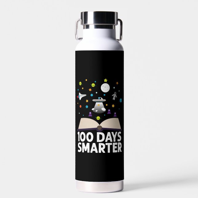 100th Day Of School 100 Days Smarter Books Space  Water Bottle (Front)