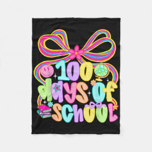 100th Day Of School 100 Days Teacher Coquette Bow Fleece Blanket