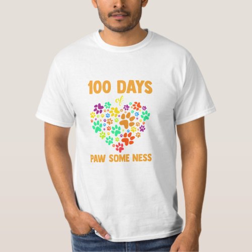 100th Day Of School 100 Dog Paws Hearts Dog Lover T_Shirt