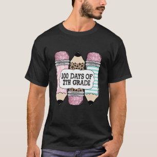 100th Day Of School 7th Grade Leopard Pencil Teach T-Shirt