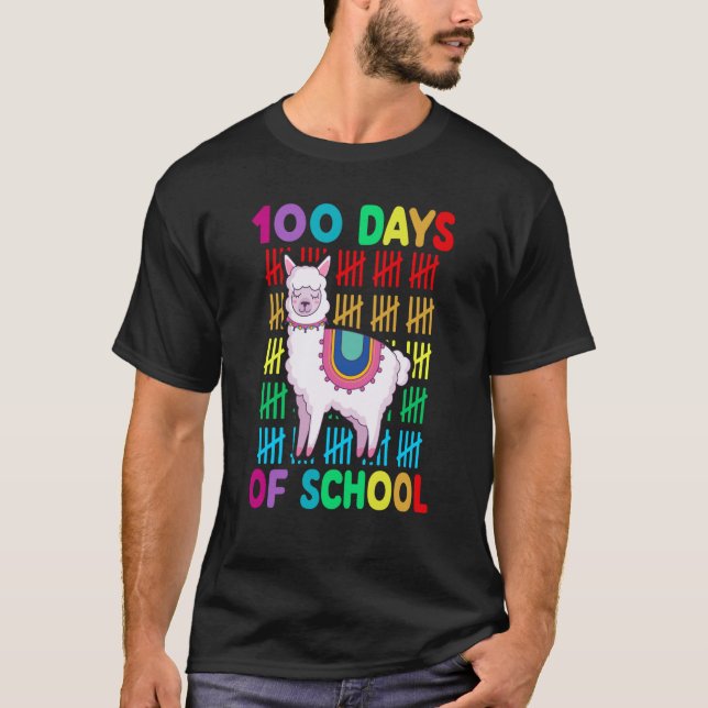 100th Day Of School Animal llama Happy 100th Day K T-Shirt (Front)