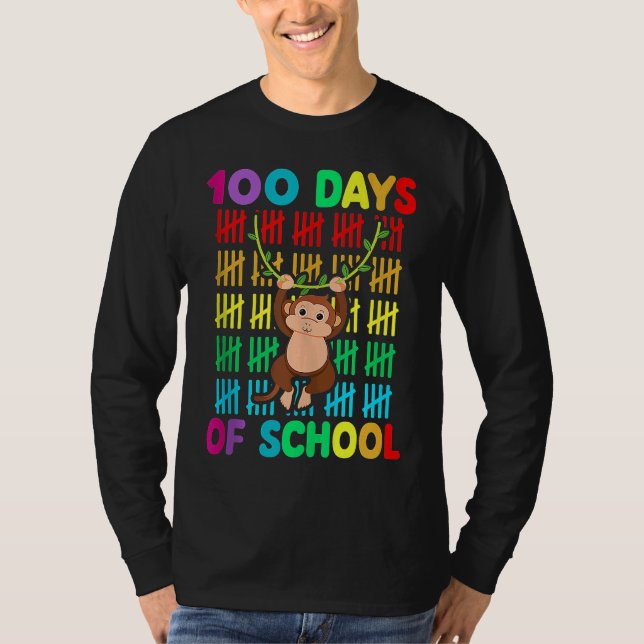 100th Day Of School Animal Monkey  Happy 100th Day T-Shirt (Front)