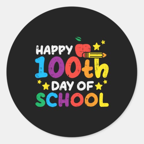 100th Day Of School Apple Pencil 100 Days Teacher  Classic Round Sticker