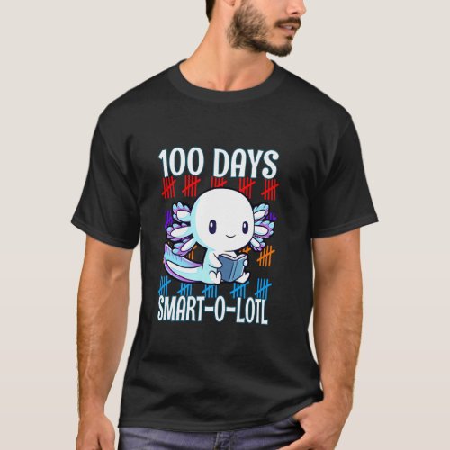 100TH Day Of School Axolotl Reading Boys Girls Kid T_Shirt