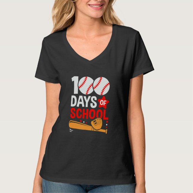 100th Day Of School Baseball 100 Days Smarter Teac T-Shirt (Front)