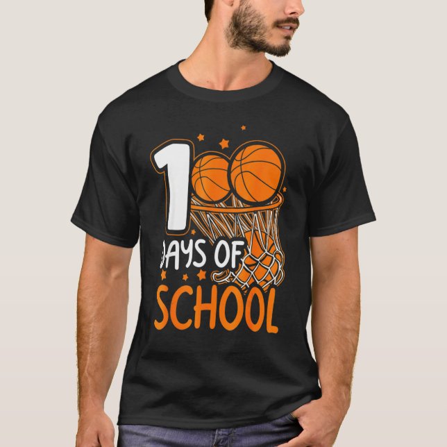 100th Day Of School Basketball 100 Days Of School T-Shirt (Front)