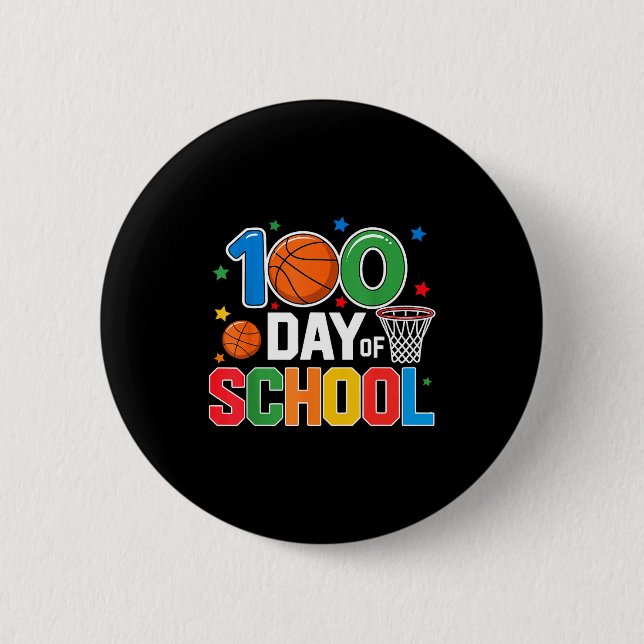 100th Day Of School Basketball - Kids 100 Days Of  Button (Front)