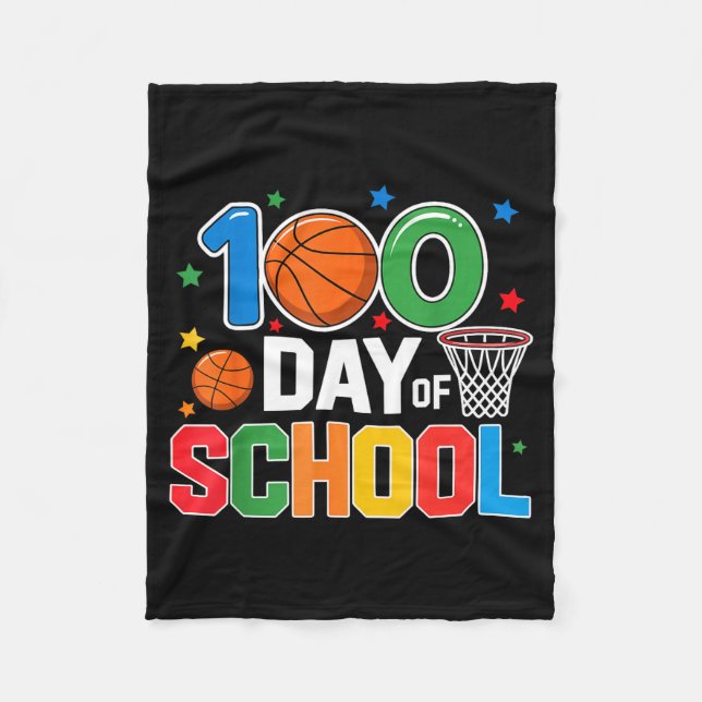100th Day Of School Basketball - Kids 100 Days Of  Fleece Blanket (Front)