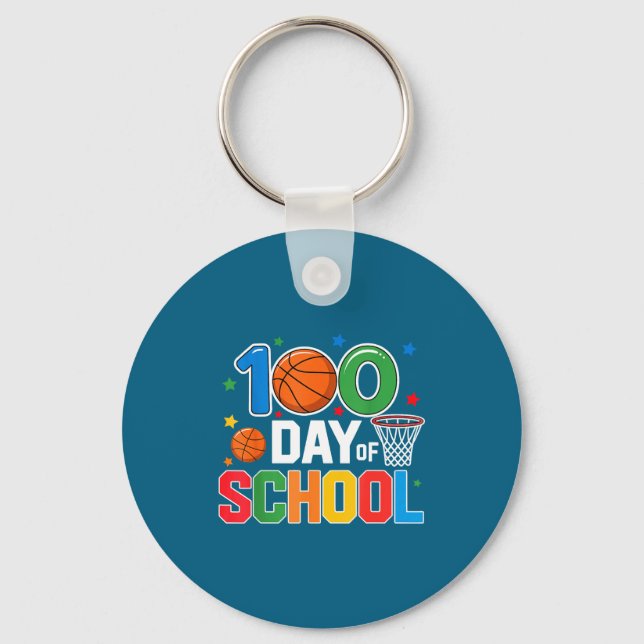 100th Day Of School Basketball - Kids 100 Days Of  Keychain (Front)