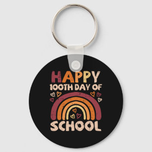 100th Day Of School Black Rainbow 100 Days Teacher Keychain