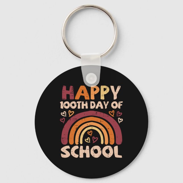 100th Day Of School Black Rainbow 100 Days Teacher Keychain (Front)